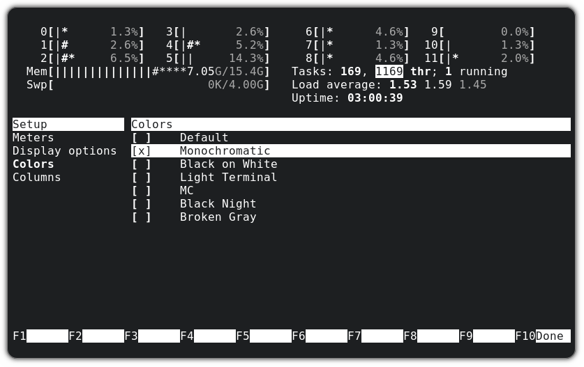 change htop colors in linux