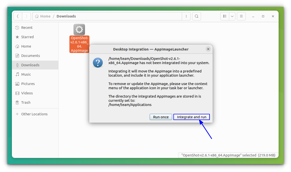 confirm integration of appimage in appimage launcher