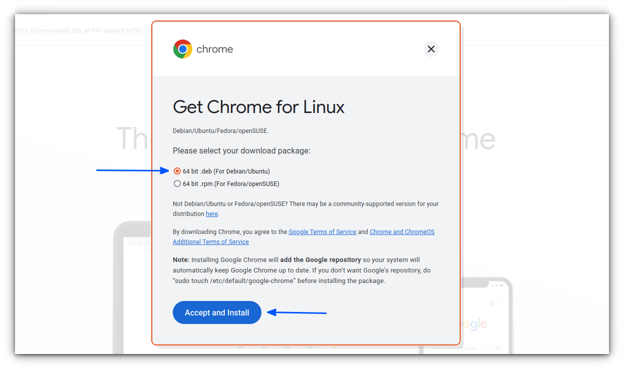download deb file of google chrome from official website