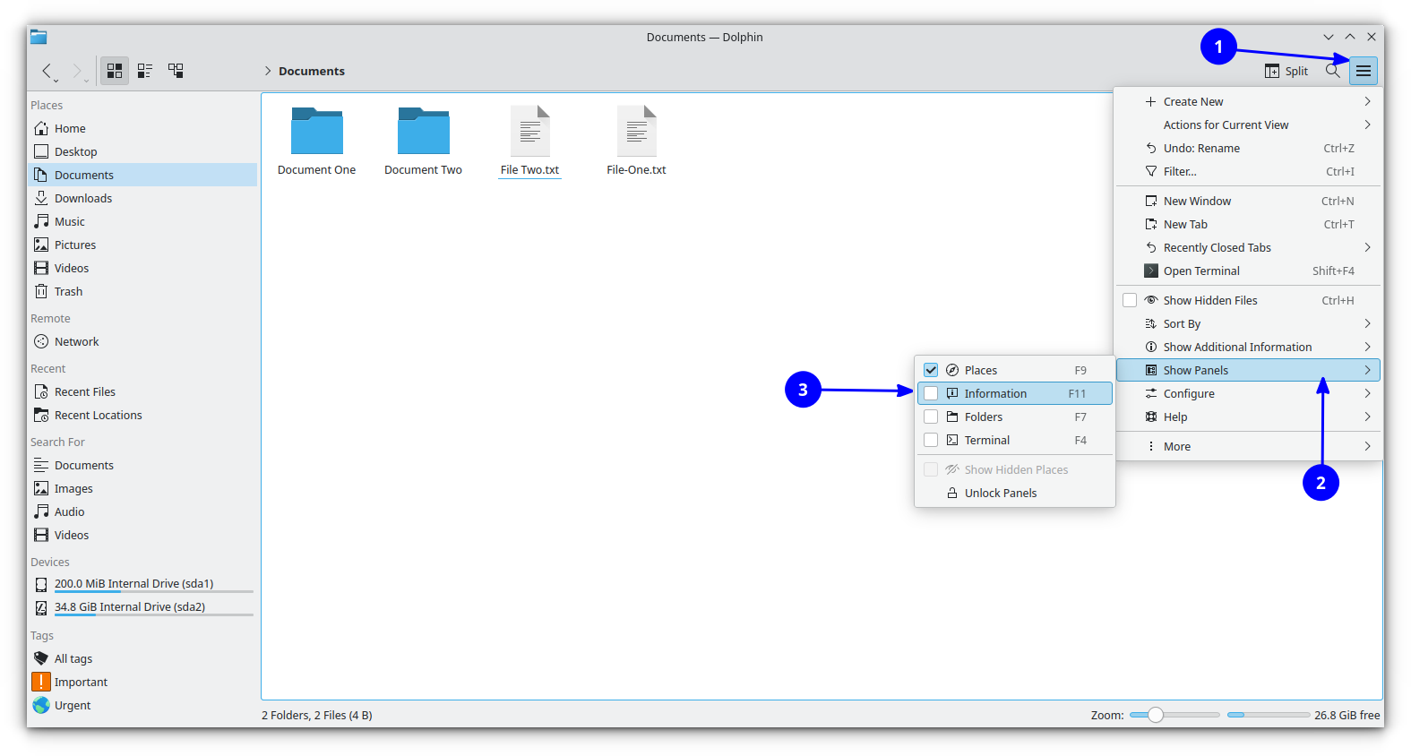 enable information panel in dolphin