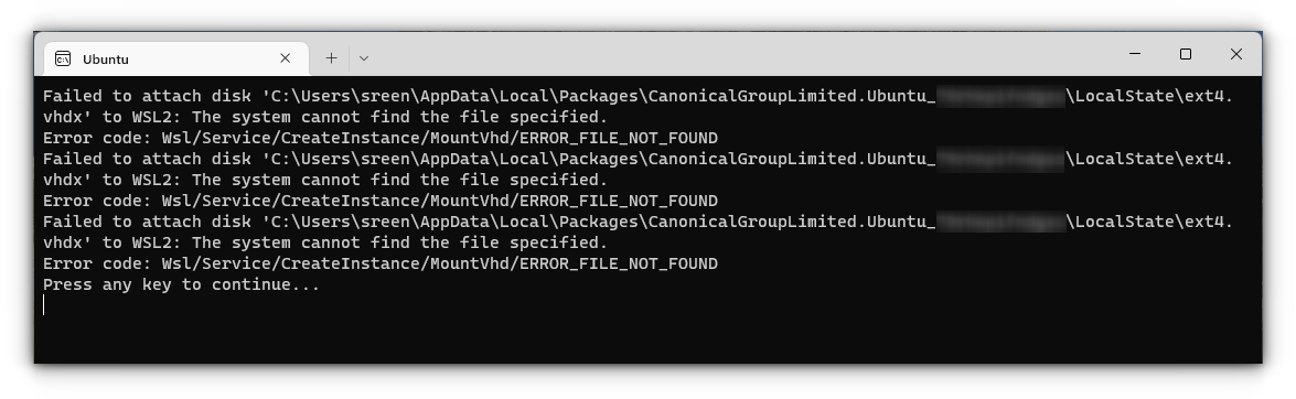 file not found error in wsl