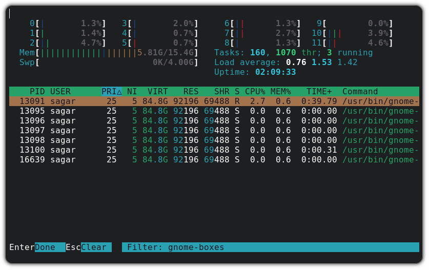 filter processes in htop