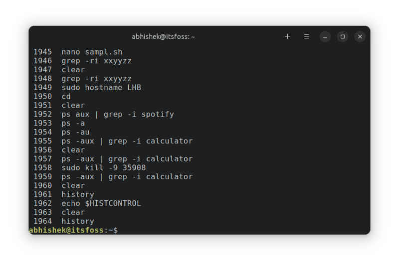 history command ubuntu