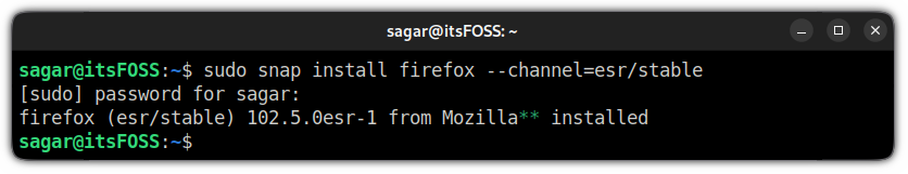 install firefox esr using snaps in ubuntu