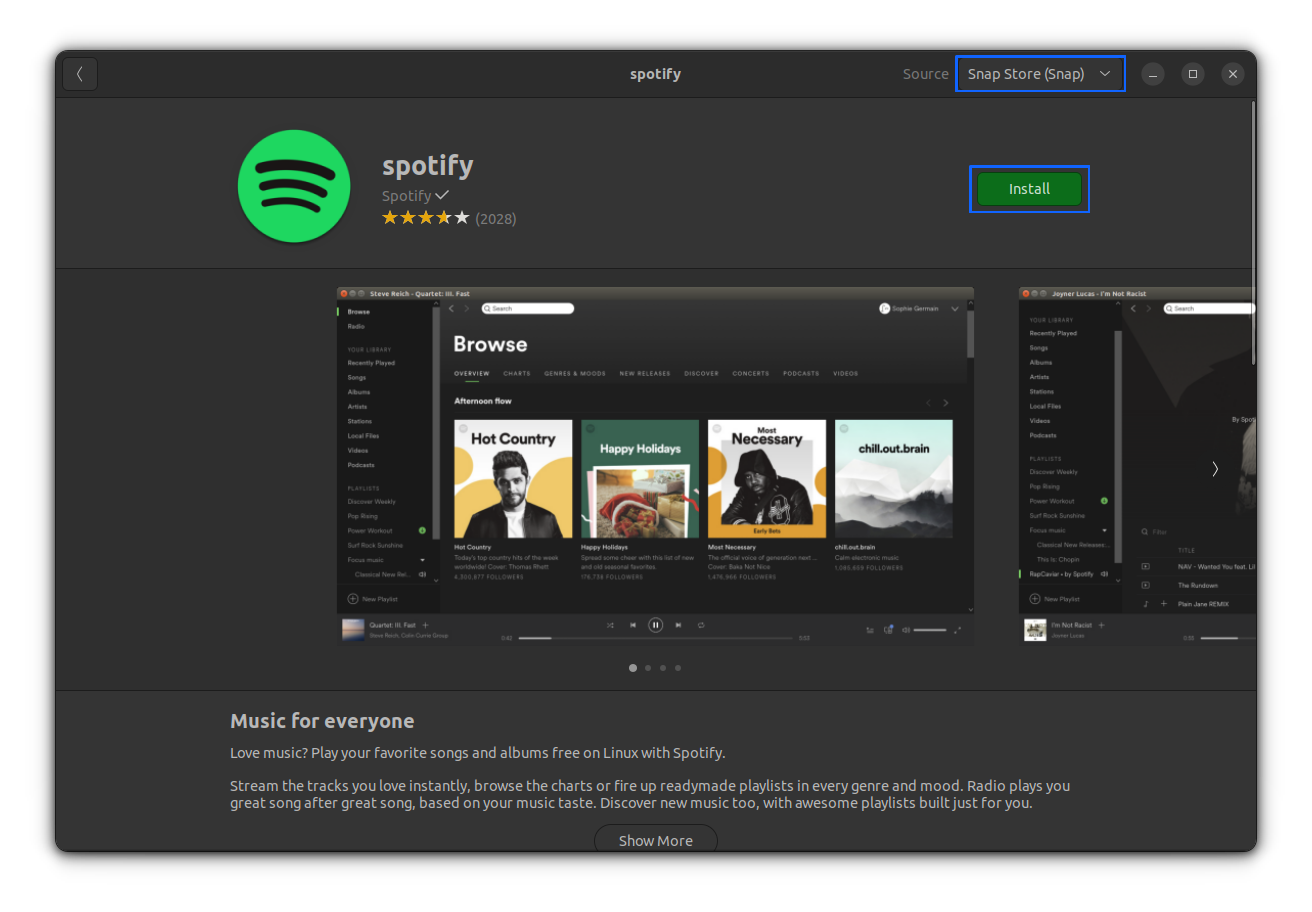 install spotify snap application in ubuntu