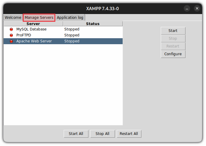 manage servers in xampp