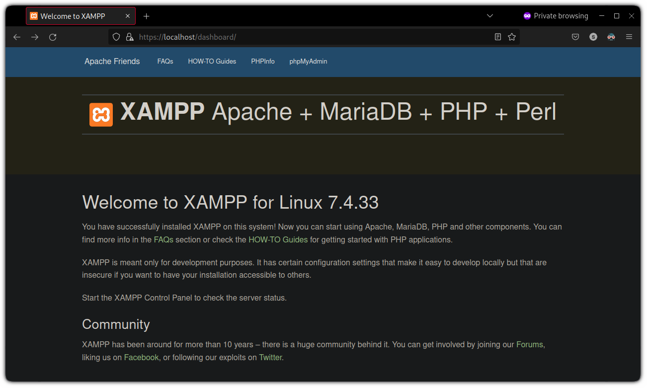 open myphp admin with xampp