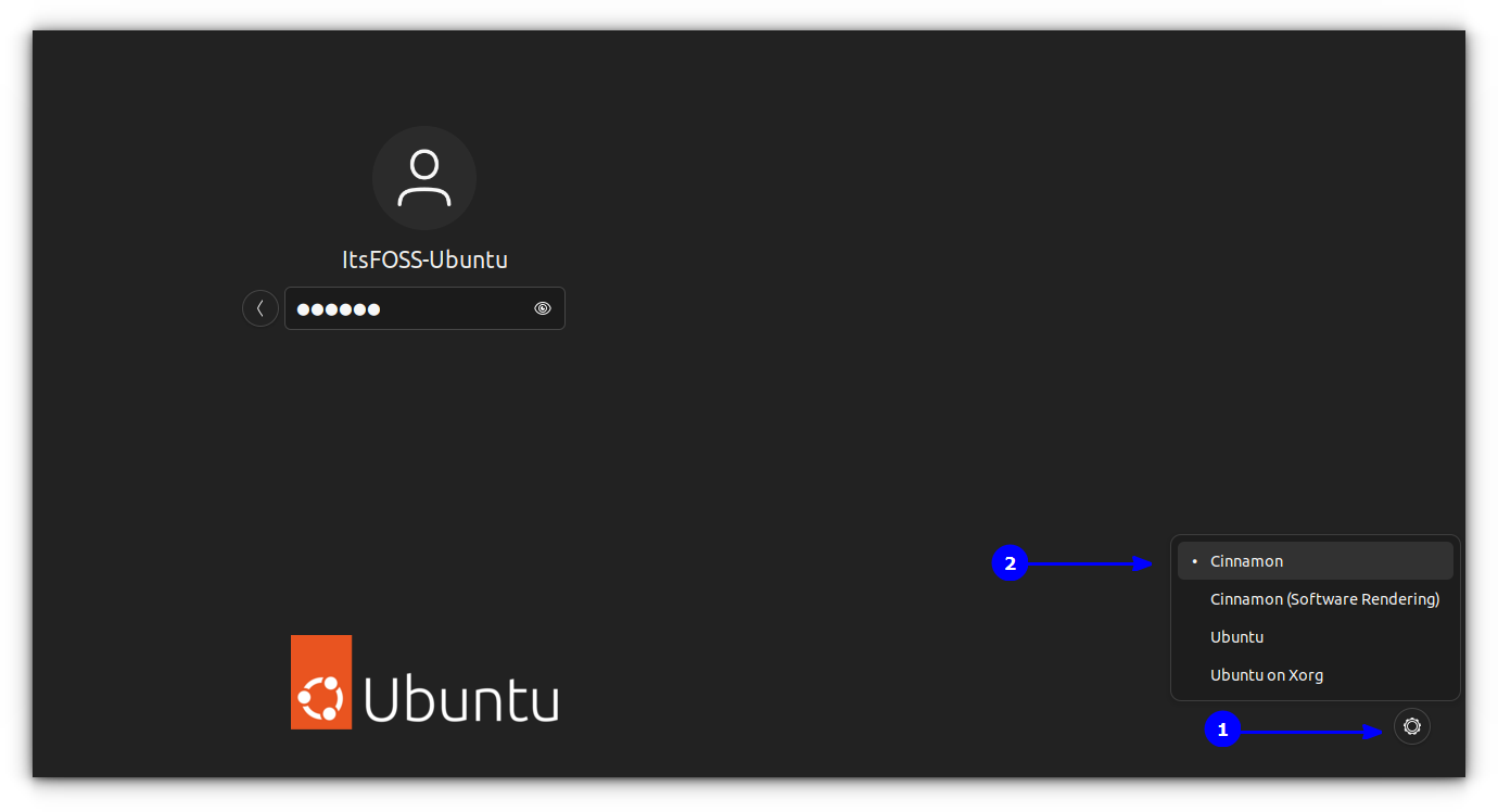 select cinnamon from log in screen desktop selection option