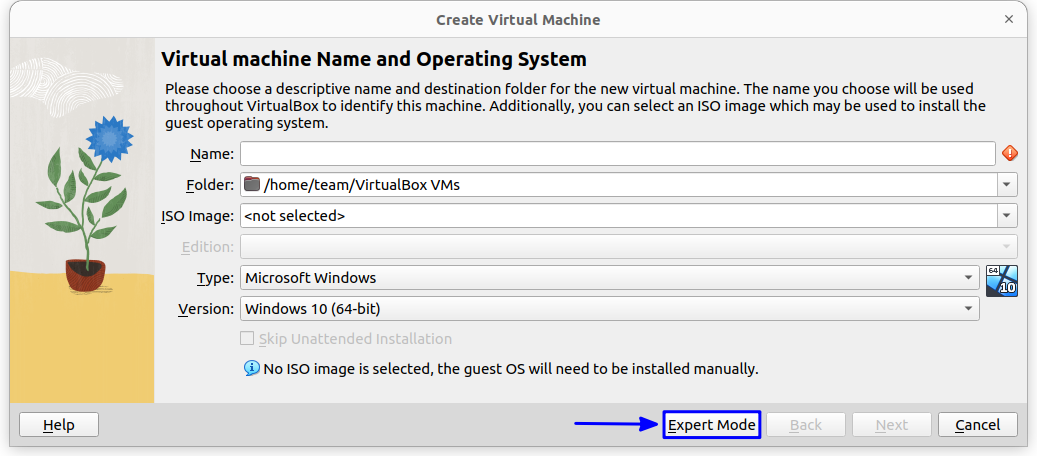 select expert mode in virtualbox