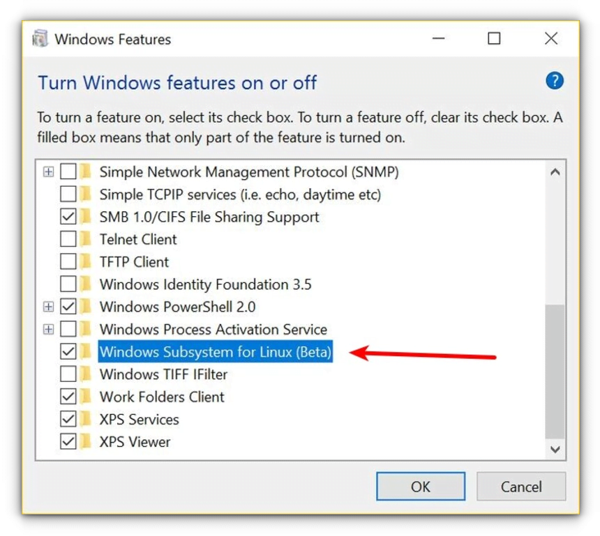 How to enable the Linux / Bash subsystem in Windows 10