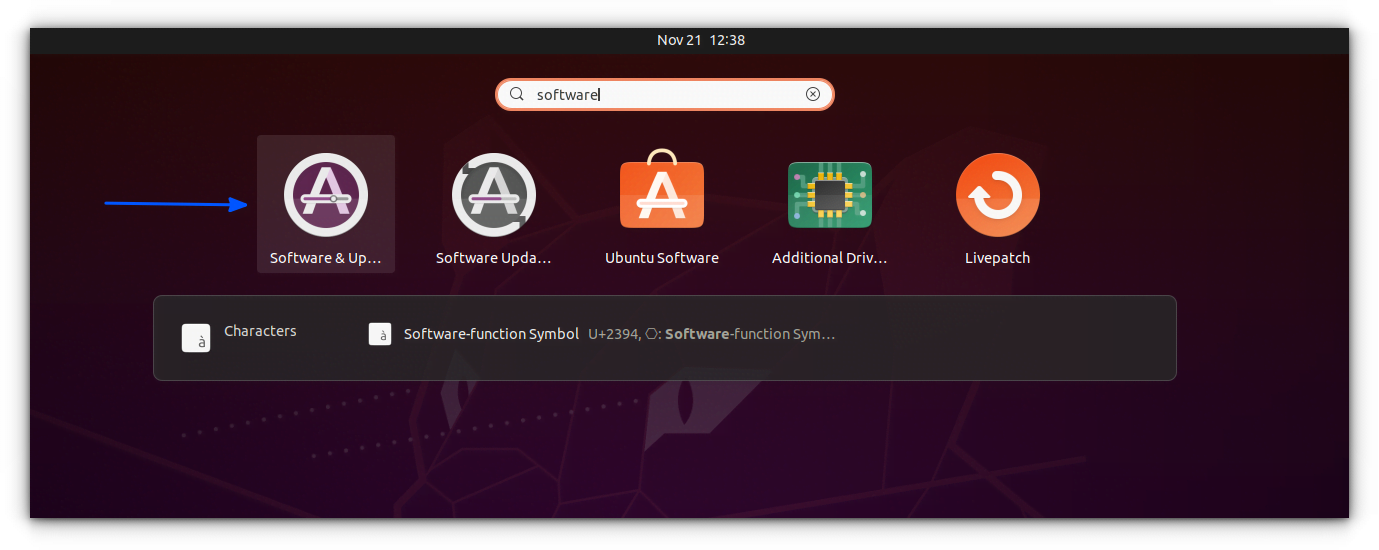 software and update utility in ubuntu activities overview