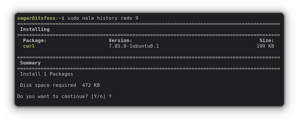 sudo nala history redo 9