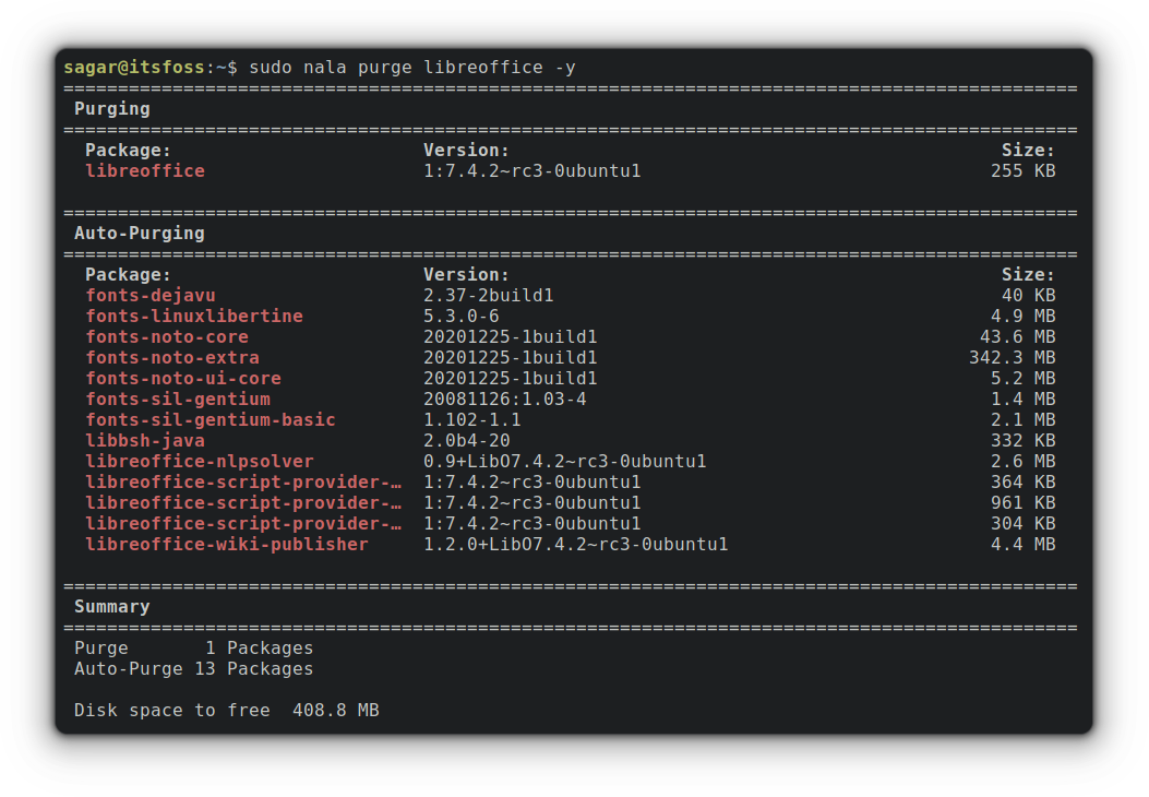 using nala to remove packages