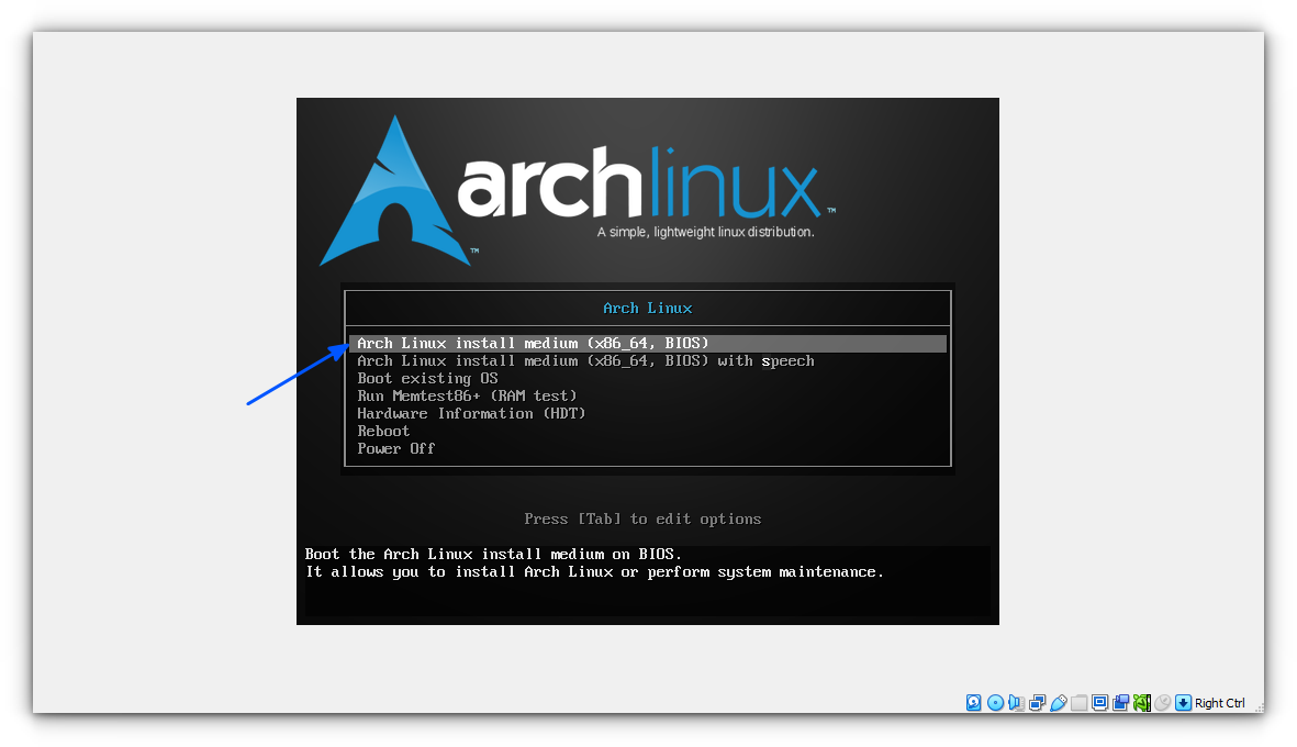 virtualbox booting arch linux