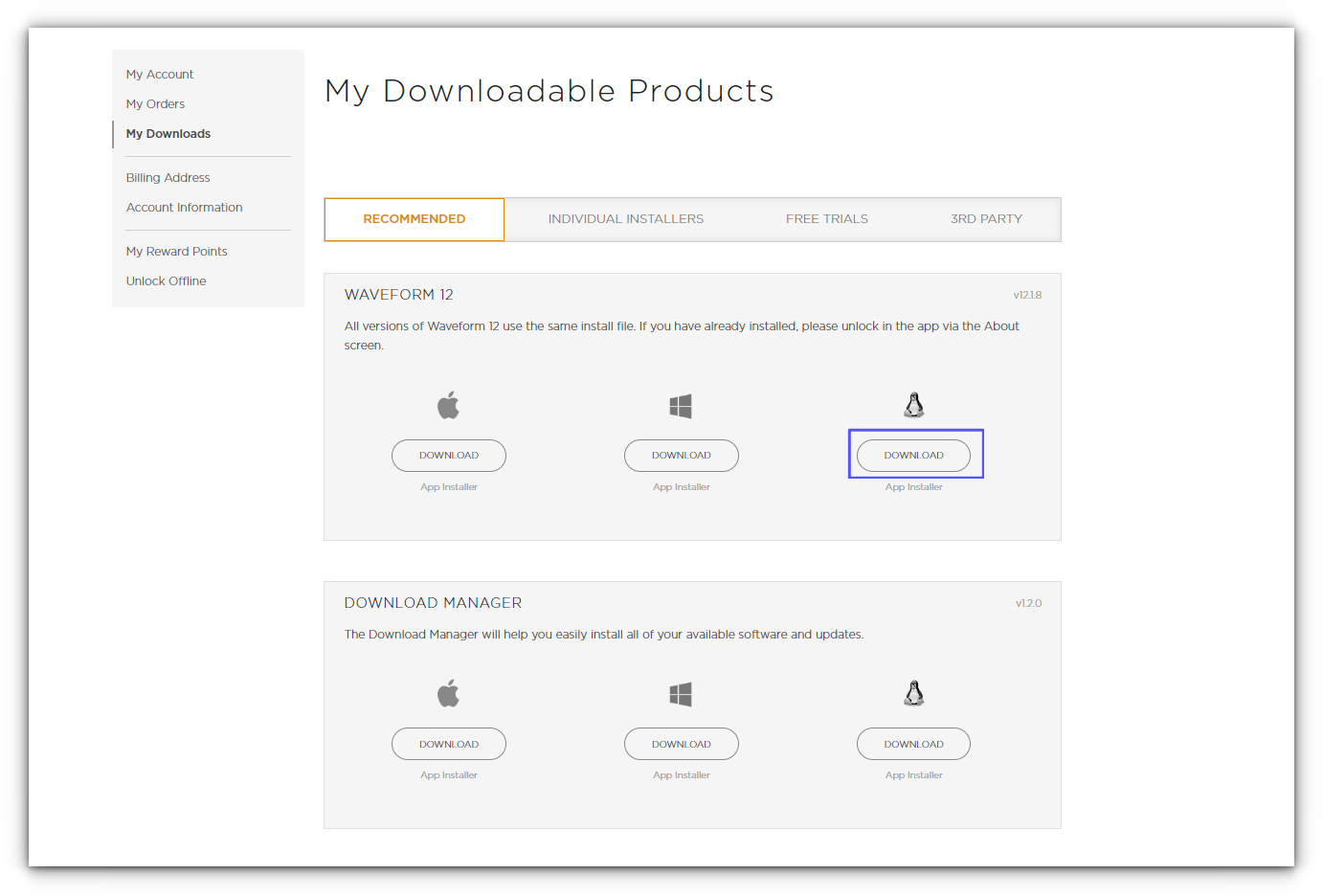 waveform free installation files on its download page