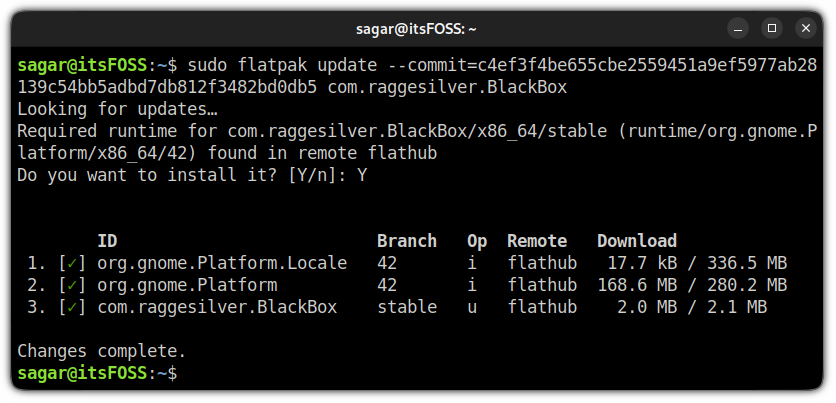 downgrade flatpak package in linux