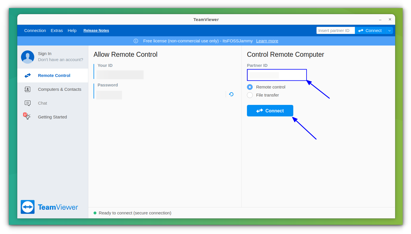 enter partner id to connect to a remote desktop