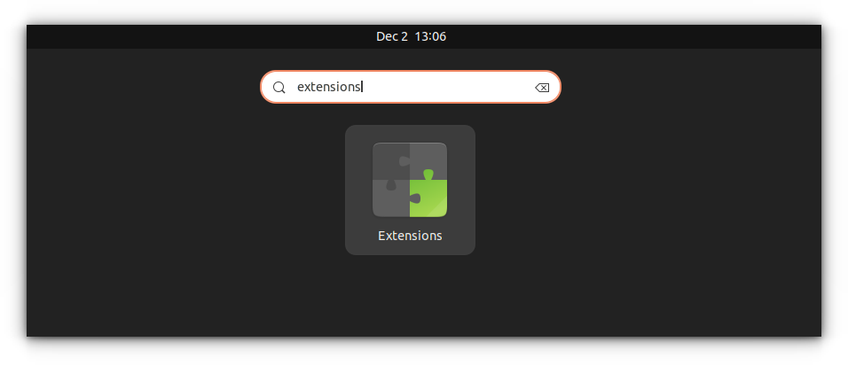 gnome extensions app in activities overview