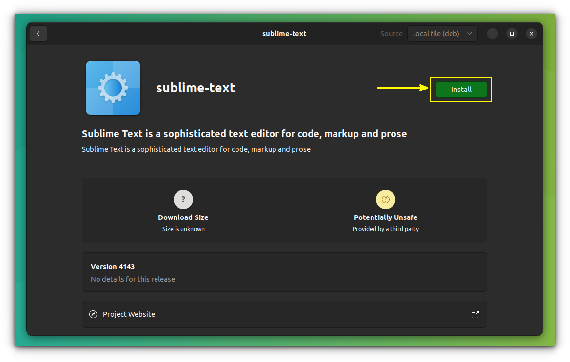 install downloaded sublime text deb package using ubuntu software centre