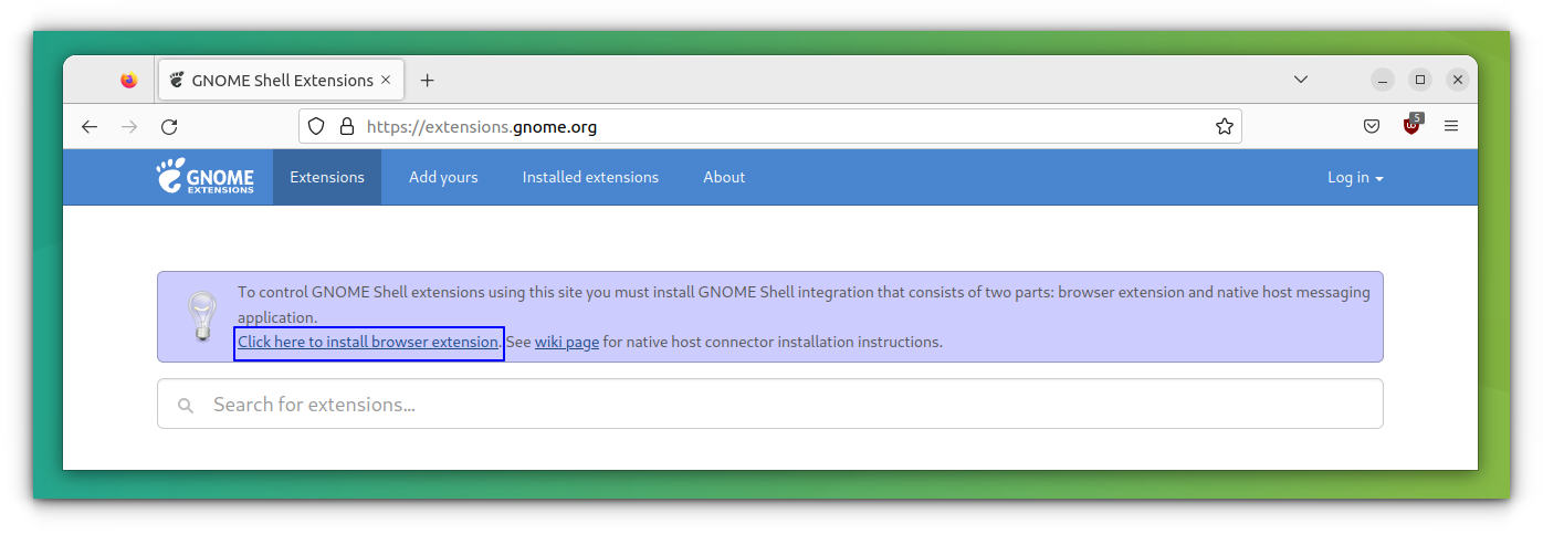 install gnome extensions add on notification in firefox browser