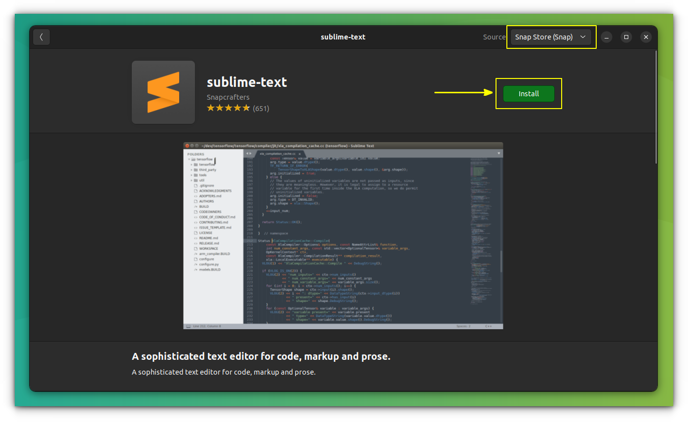 install sublime text snap application through ubuntu software centre