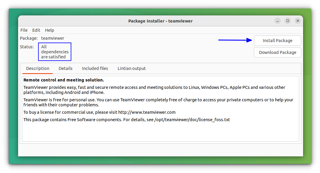 install teamviewer through gdebi package installer