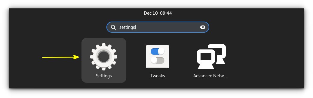 open settings from activities overview
