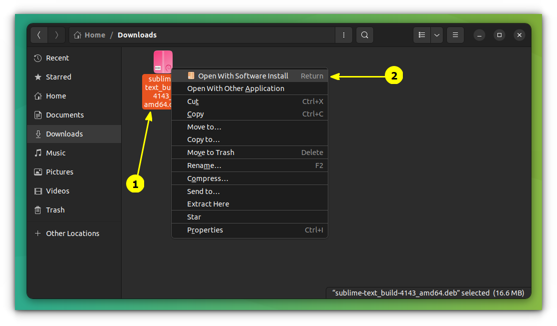 open sublime text deb file with software center