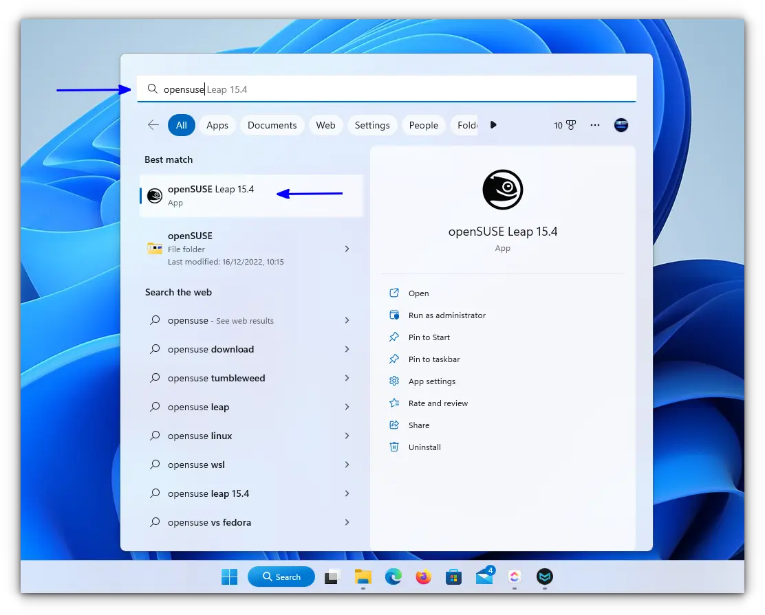 opensuse app in start menu