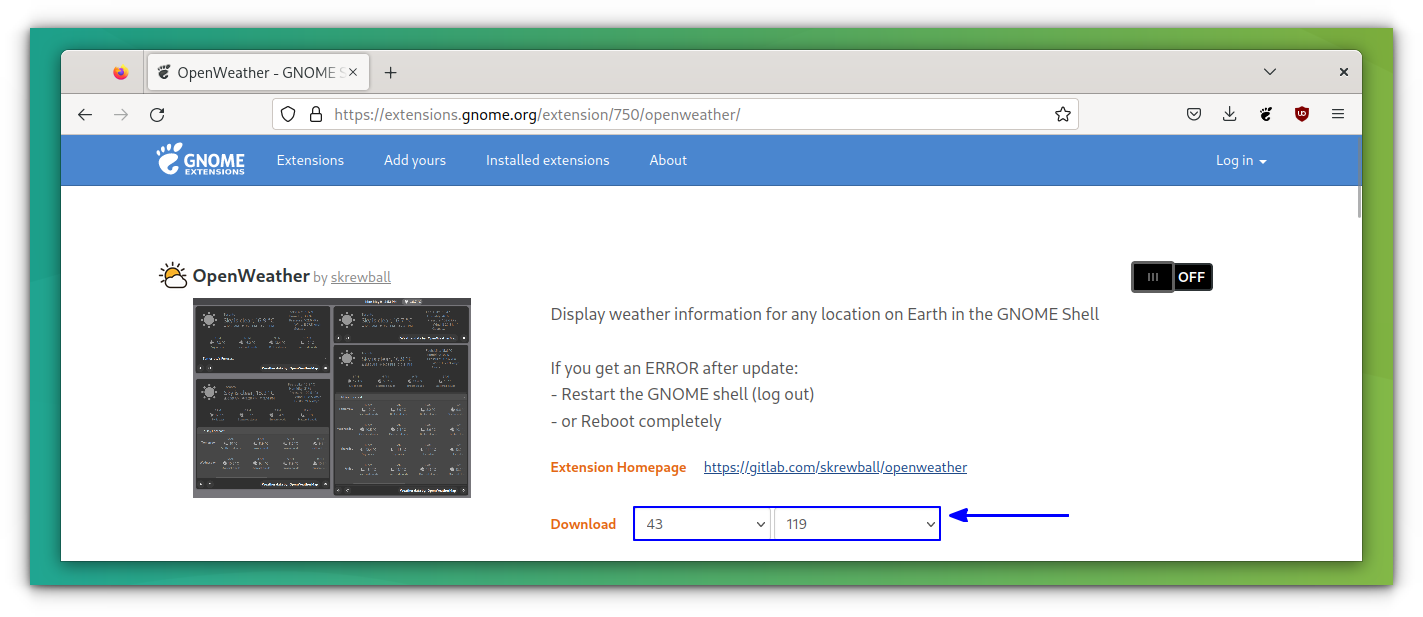 provide shell version and extension version to download that particular version of the extension