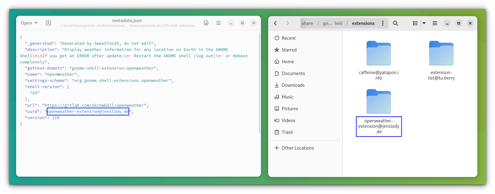 rename the extension folder according to uuid in metadata json file