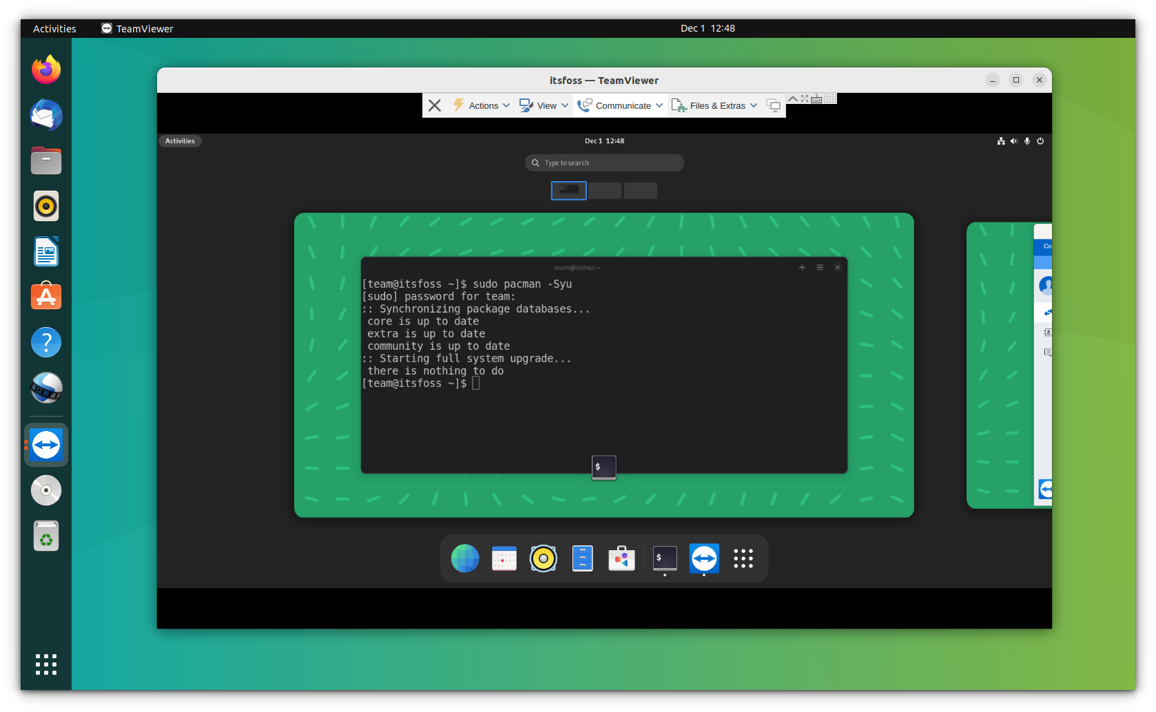 running remote arch linux inside teamviewer installed in ubuntu